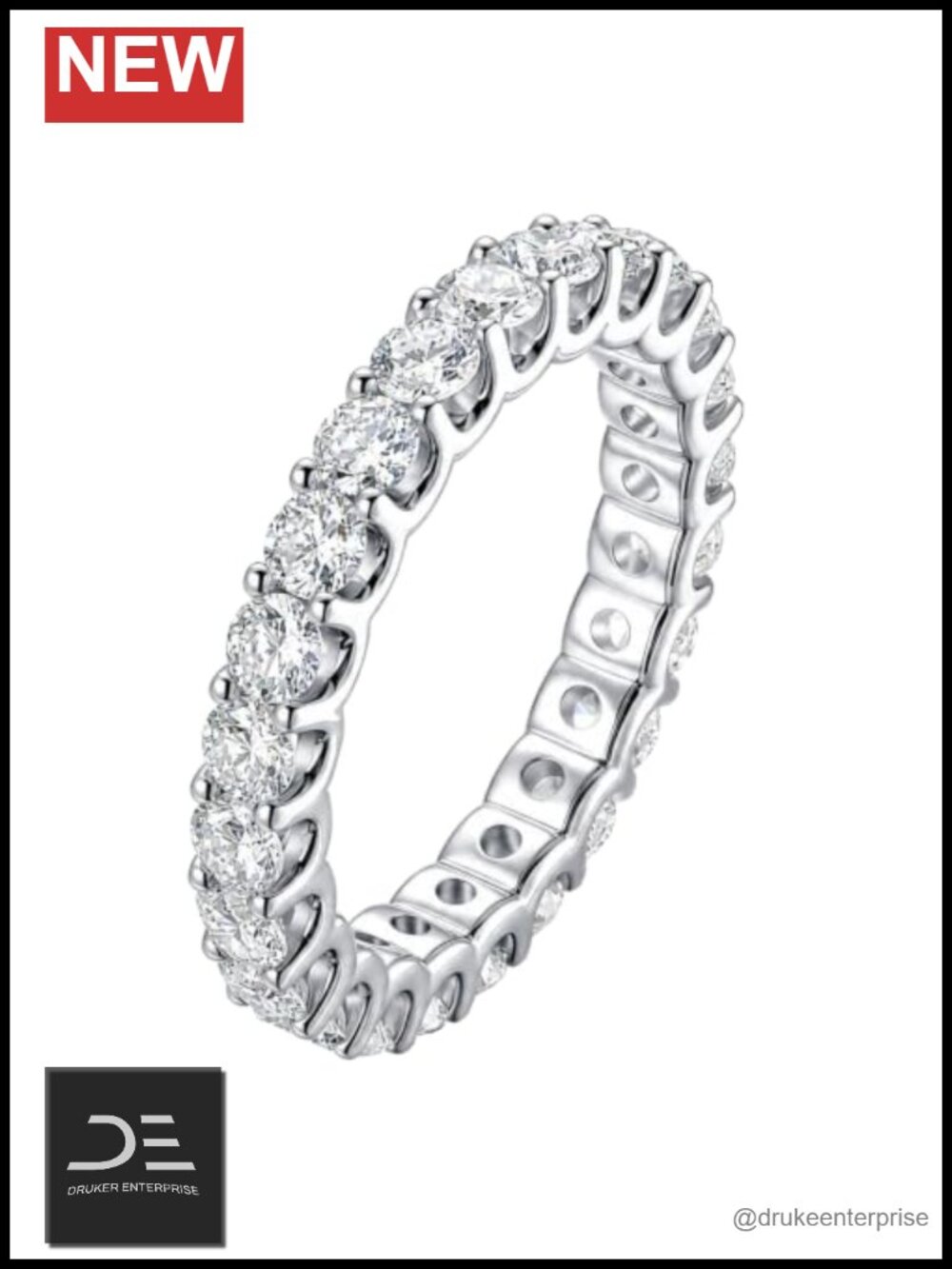 Lab Grown Diamond Eternity Band Ring Sterling Silver VVS Clarity D Color